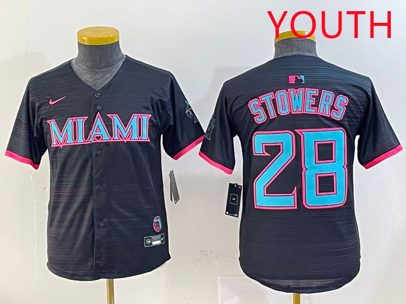 Youth 2025 Miami Marlins #28 Stowers Black Joint Name Nike MLB Jersey style 1->chicago cubs->MLB Jersey